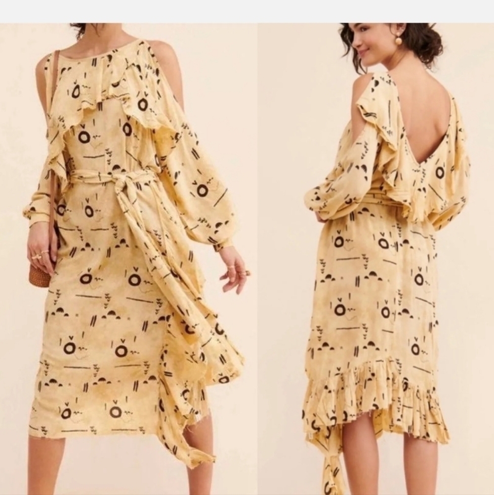 One Teaspoon Midi Dress M Billowing Azteca Gypsy Bohemian Cottagecore Beachy